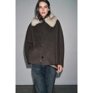 ZARA WOOL JACKET WITH FAUX FUR COLLAR ZW COLLECTION